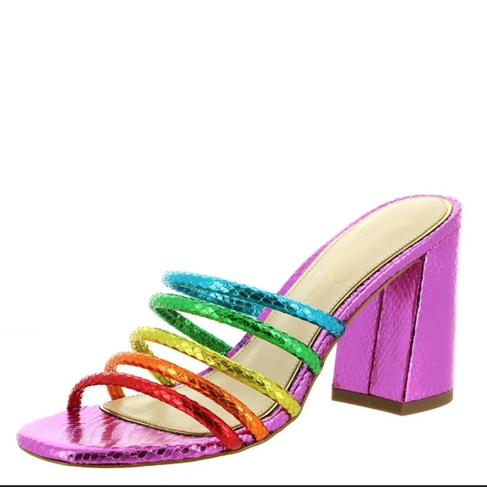 Jessica Simpson Fixton Bright Multi Open Toe Mule Heels Womens Dress Sandals 9.5